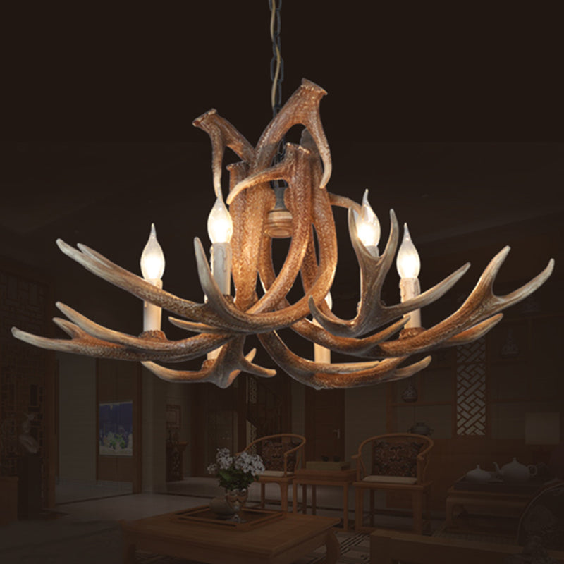 Résine Blanc / brun et jaune éclairage lustre Antler 6 lumières suspendues traditionnelles pour salle à manger avec / sans teinte