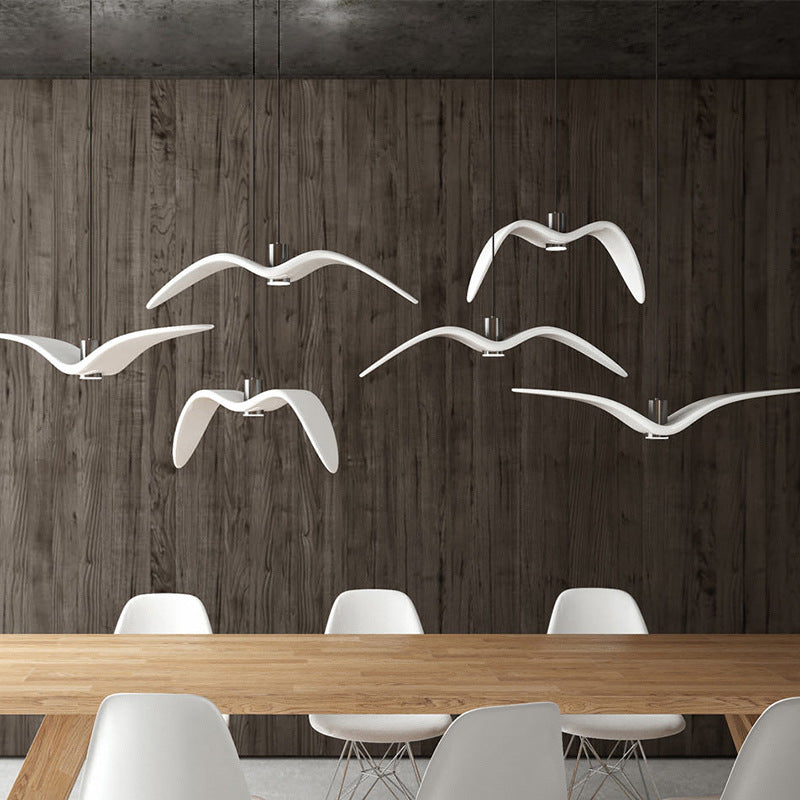 White Modern Art Deco Seagulls Hanging Lamp 1 Light Resin Material Drop Pendant for Dining Room