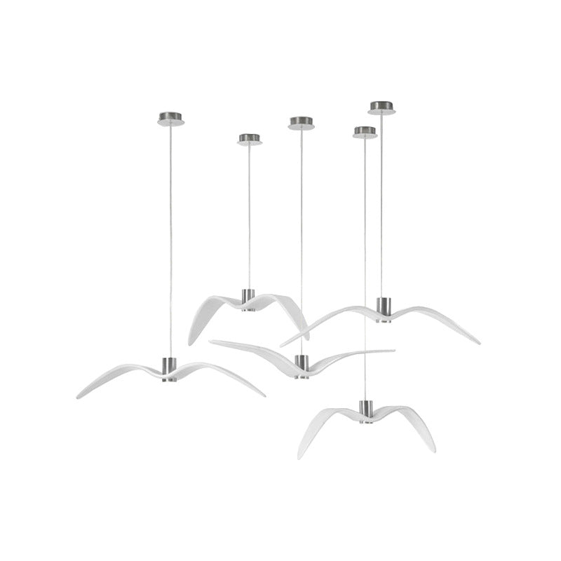 White Modern Art Deco Seagulls Hanging Lamp 1 Light Resin Material Drop Pendant for Dining Room