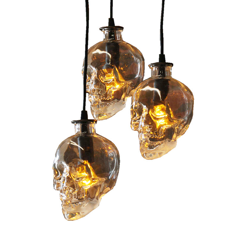 1 Light Skull Shaped Ceiling Pendant Vintage Clear Glass Hanging Lamp for Restaurant