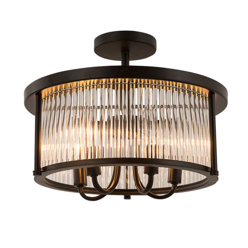 Crystal Round Flushmount Lighting Contemporary 4 Lights Black Semi Flush Lamp for Living Room