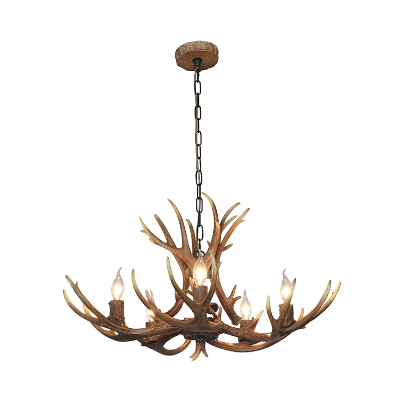 5 Lights Resin Chandelier Lamp Classic White/Brown and Yellow Antler Dining Room Hanging Ceiling Light with/without Shade