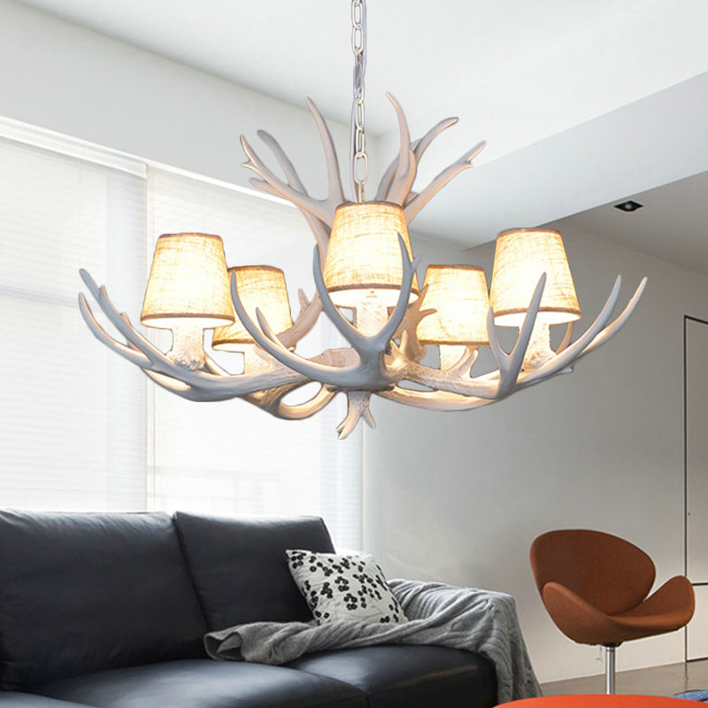 5 Lights Resin Chandelier Lamp Classic White/Brown and Yellow Antler Dining Room Hanging Ceiling Light with/without Shade