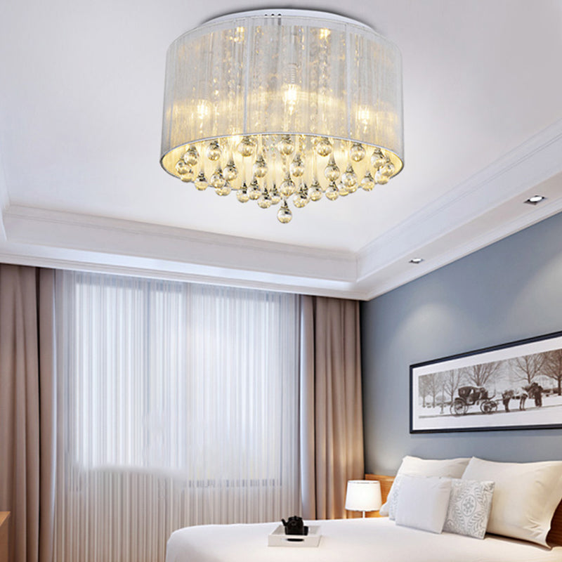 Silver Flush Mount Drum Light Contemporary 6-Light Crystal Bedroom Flush Mount Fixture