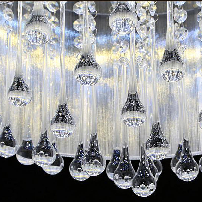 Silver Flush Mount Drum Light Contemporary 6-Light Crystal Bedroom Flush Mount Fixture