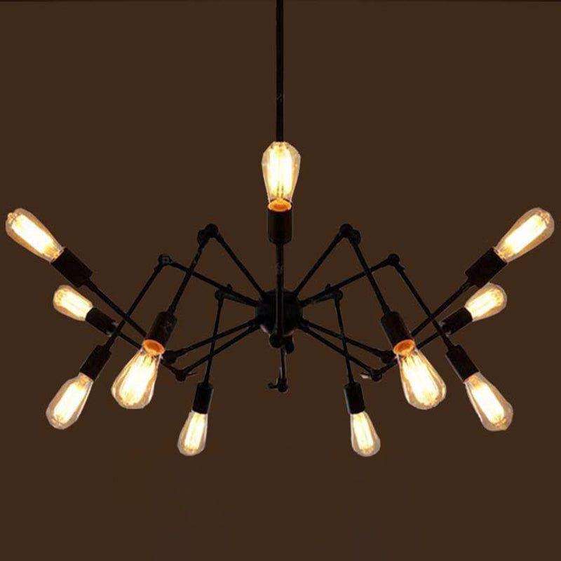 Black Retro Retro Industrial Chandelier Light Light Sala de estar de hierro forjado Multi Light Light