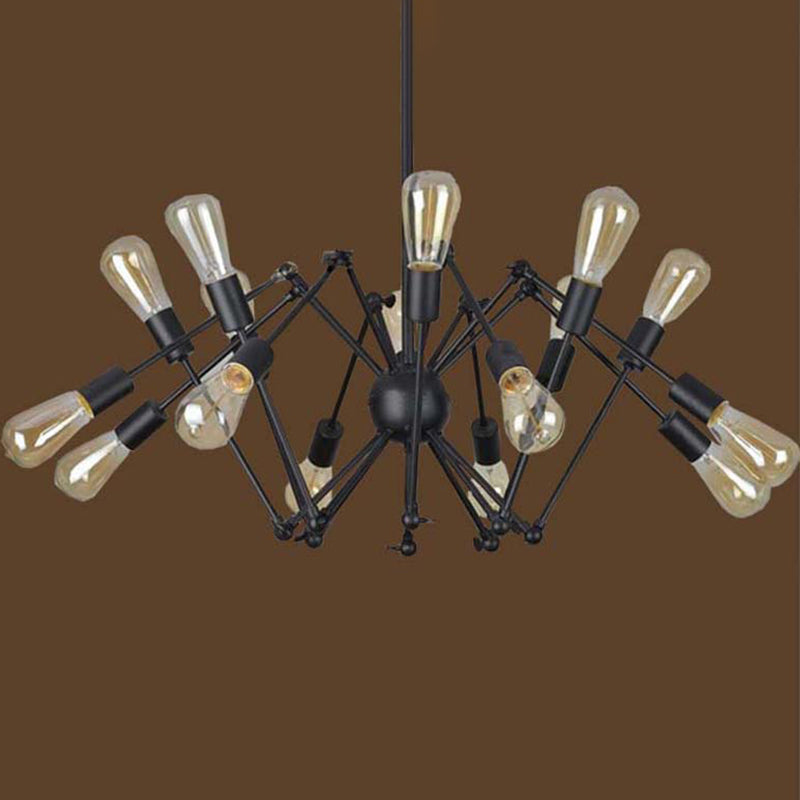 Black Retro Retro Industrial Chandelier Light Light Sala de estar de hierro forjado Multi Light Light