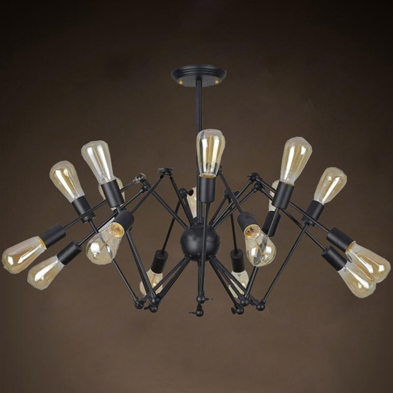 Black Retro Retro Industrial Chandelier Light Light Sala de estar de hierro forjado Multi Light Light