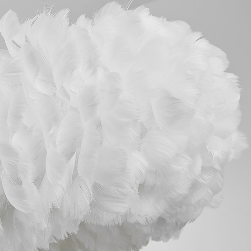 White Doughnut Shape Feather Chandelier Light Modern Style Hanging Pendant Lamp for Bedroom