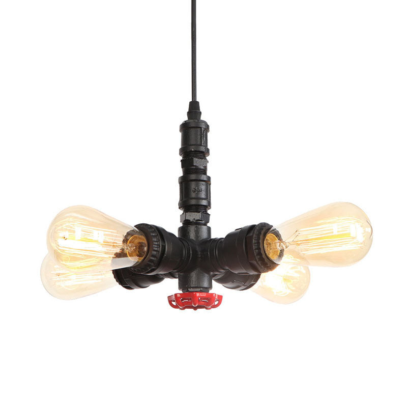 Wasserpfeife Kronleuchter Leuchte in Rost Finish Industrial 4 Lichter Industriee Edison Birb Bar Cafe Shop Hanging Lampe