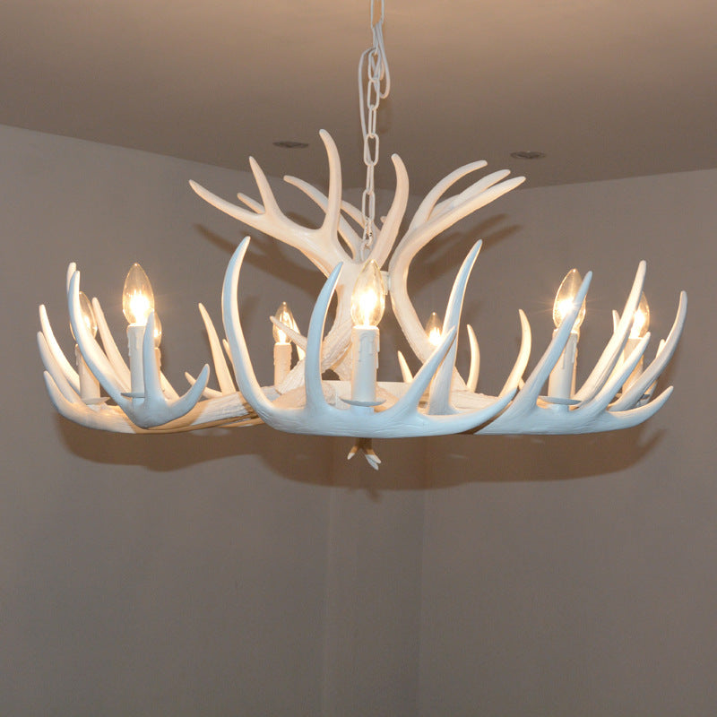 Bulbe Bare Antler Chandelier Country Style Suspension en résine blanche Lumière pour le salon