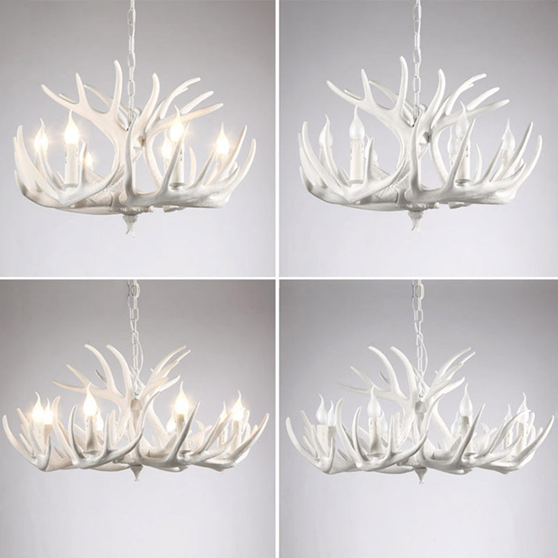 Bulbe Bare Antler Chandelier Country Style Suspension en résine blanche Lumière pour le salon
