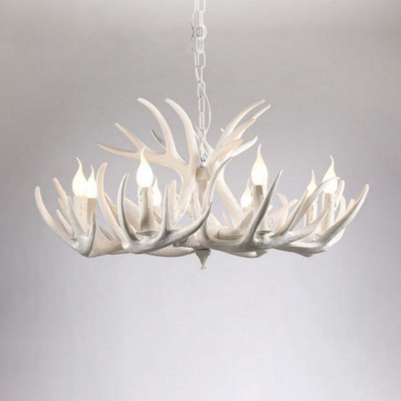 Bulbe Bare Antler Chandelier Country Style Suspension en résine blanche Lumière pour le salon