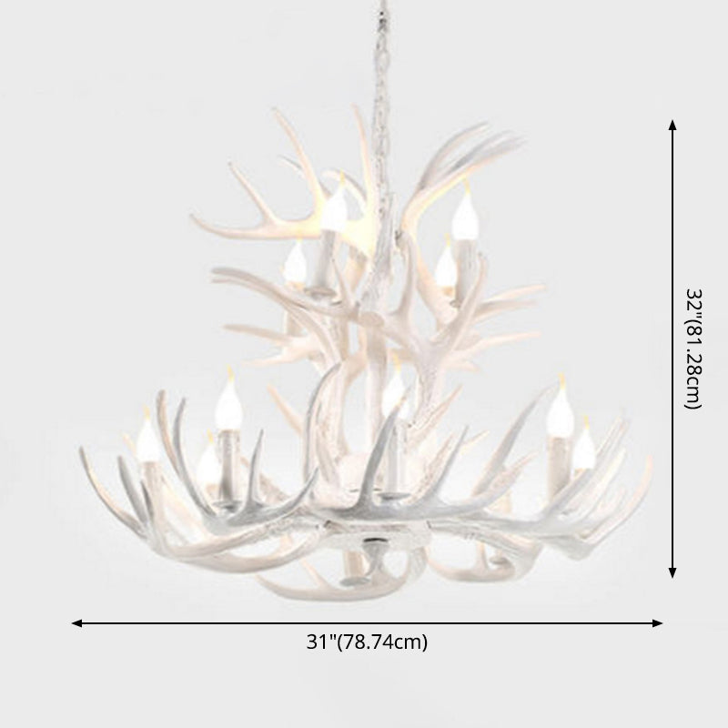 Bulbe Bare Antler Chandelier Country Style Suspension en résine blanche Lumière pour le salon