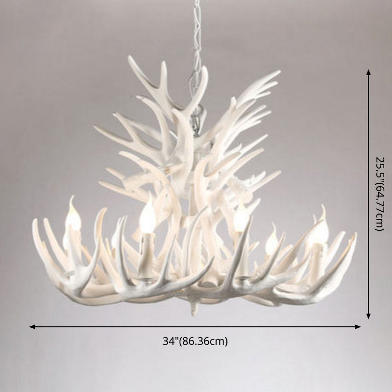 Bulbe Bare Antler Chandelier Country Style Suspension en résine blanche Lumière pour le salon