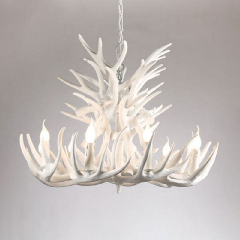 Bulbe Bare Antler Chandelier Country Style Suspension en résine blanche Lumière pour le salon