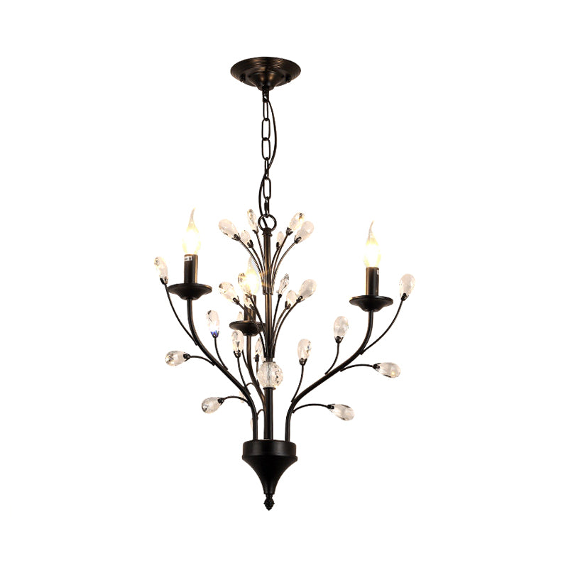 Lustre de plafond en métal en métal exposé vintage 3/6/9 Lights Suspension de salon Éclairage en noir avec drapage en cristal