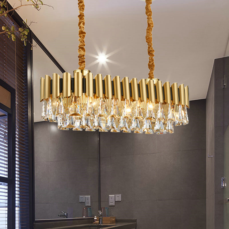 Sala da pranzo ovale Il lampadario illuminazione tradizionale triangolo cristallo 12 teste lampada appesa oro