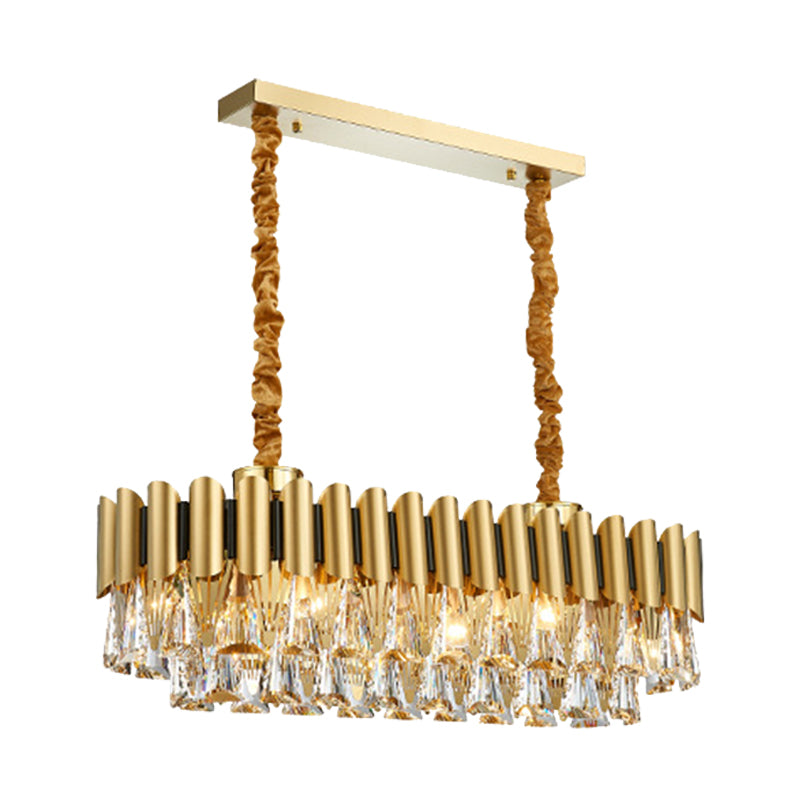 Sala da pranzo ovale Il lampadario illuminazione tradizionale triangolo cristallo 12 teste lampada appesa oro