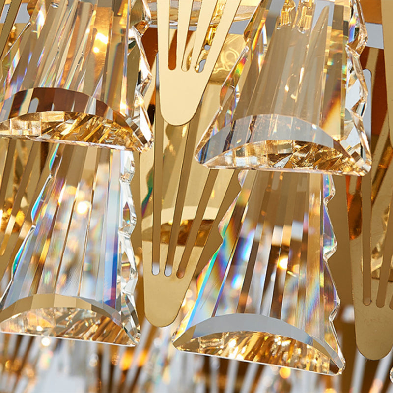 Sala da pranzo ovale Il lampadario illuminazione tradizionale triangolo cristallo 12 teste lampada appesa oro