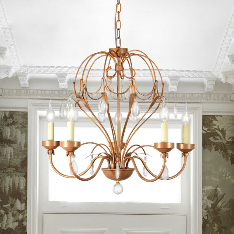 Brass 5/6 Lights Chandelier Light Fixture Traditional Metal and Crystal Candle Pendant Lamp for Dining Room