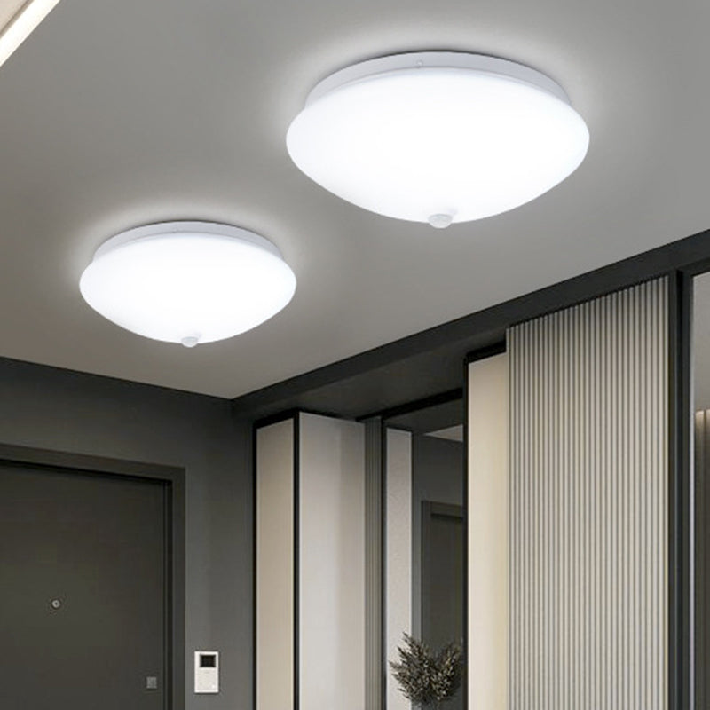 Cap Shaped Motion-Sensing Flush Light Fixture Simple Acrylic White LED Ceiling Light for Hallway