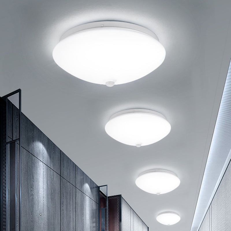Cap Shaped Motion-Sensing Flush Light Fixture Simple Acrylic White LED Ceiling Light for Hallway