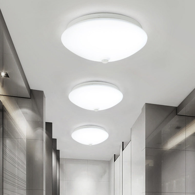 Cap Shaped Motion-Sensing Flush Light Fixture Simple Acrylic White LED Ceiling Light for Hallway