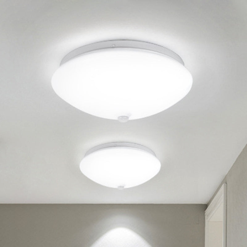 Cap Shaped Motion-Sensing Flush Light Fixture Simple Acrylic White LED Ceiling Light for Hallway
