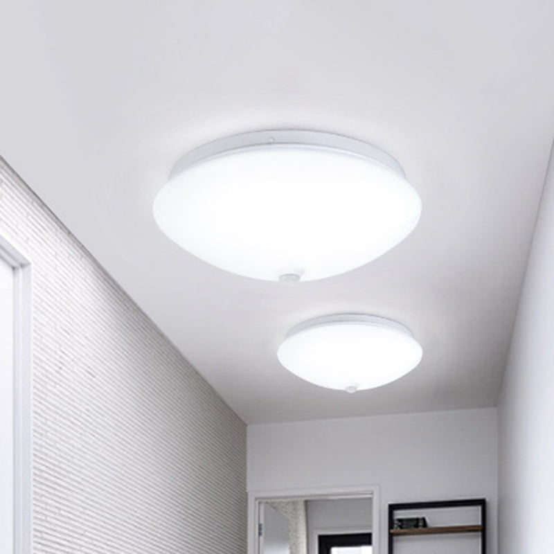 Cap Shaped Motion-Sensing Flush Light Fixture Simple Acrylic White LED Ceiling Light for Hallway
