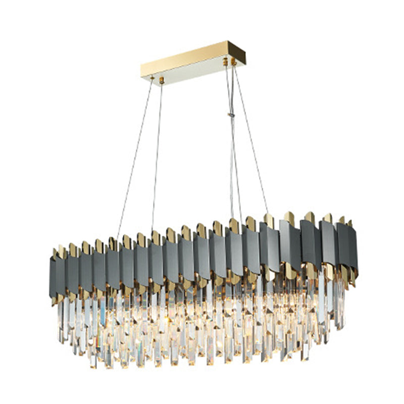 Lampada a sospensione della sala da pranzo ovale tradizionale cristallo a tre lampadario 8 luci illuminazione grigio lampadario