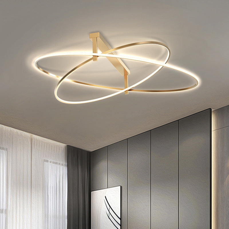 Minimalist Oval Semi Flush Mount Light Metal 2-Head Living Room LED Ceiling Light in Gold
