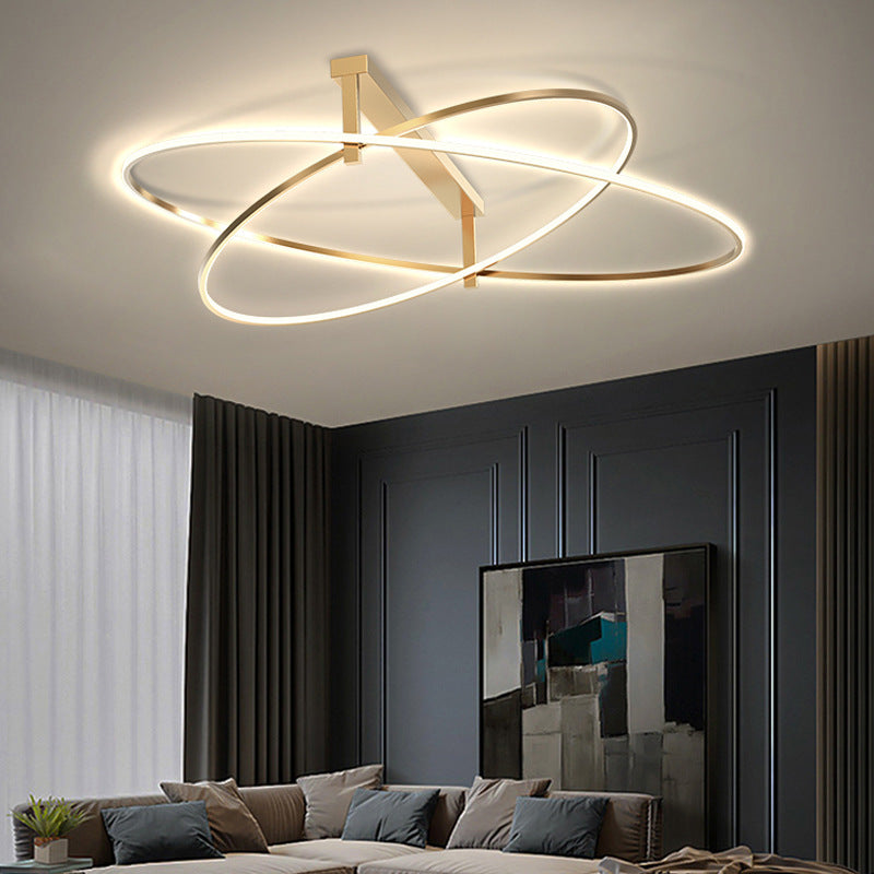 Minimalist Oval Semi Flush Mount Light Metal 2-Head Living Room LED Ceiling Light in Gold