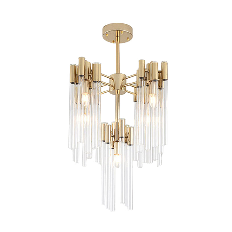 Brass Radial Hanging Lamp Traditional Fluted Crystal 5/9 Heads Dining Room Chandelier Light
