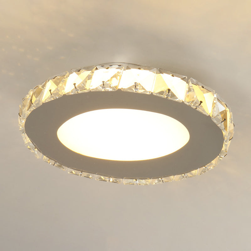 Crystal Embedded Small Ceiling Lamp Simple Stainless Steel LED Flush Light for Hallway
