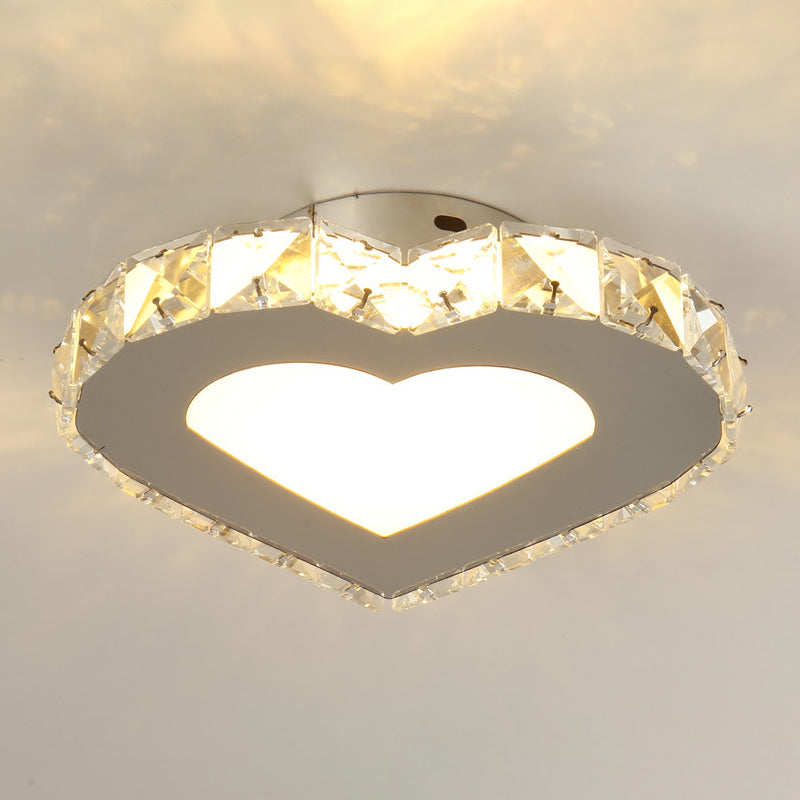 Crystal Embedded Small Ceiling Lamp Simple Stainless Steel LED Flush Light for Hallway