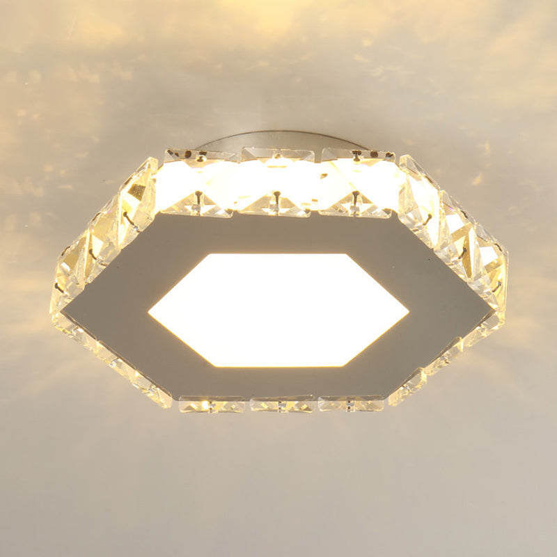 Crystal Embedded Small Ceiling Lamp Simple Stainless Steel LED Flush Light for Hallway