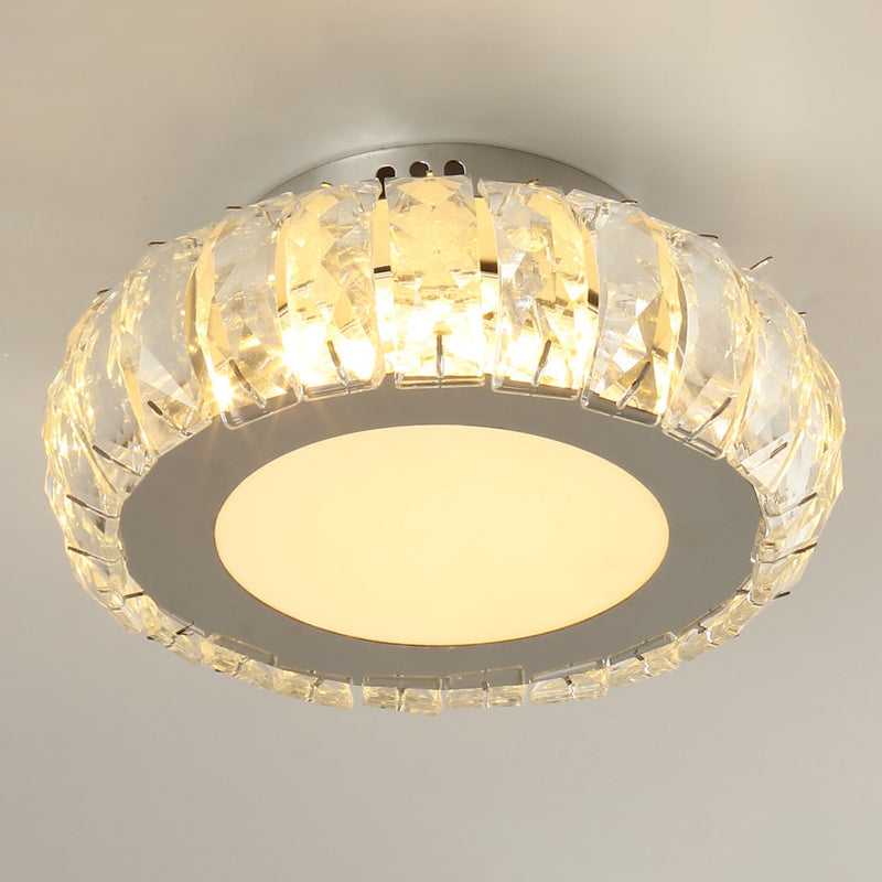 Crystal Embedded Small Ceiling Lamp Simple Stainless Steel LED Flush Light for Hallway