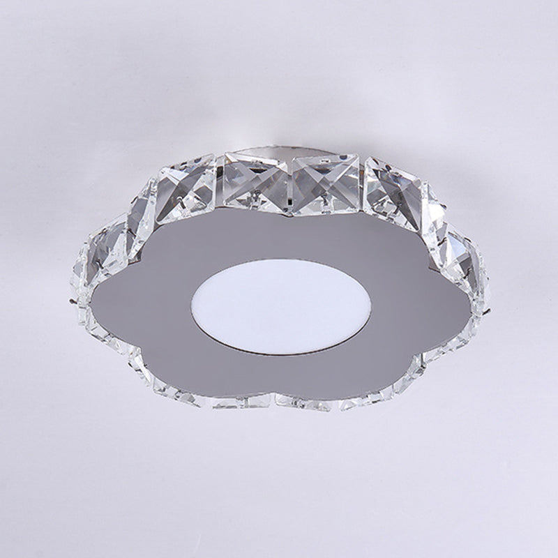 Crystal Embedded Small Ceiling Lamp Simple Stainless Steel LED Flush Light for Hallway