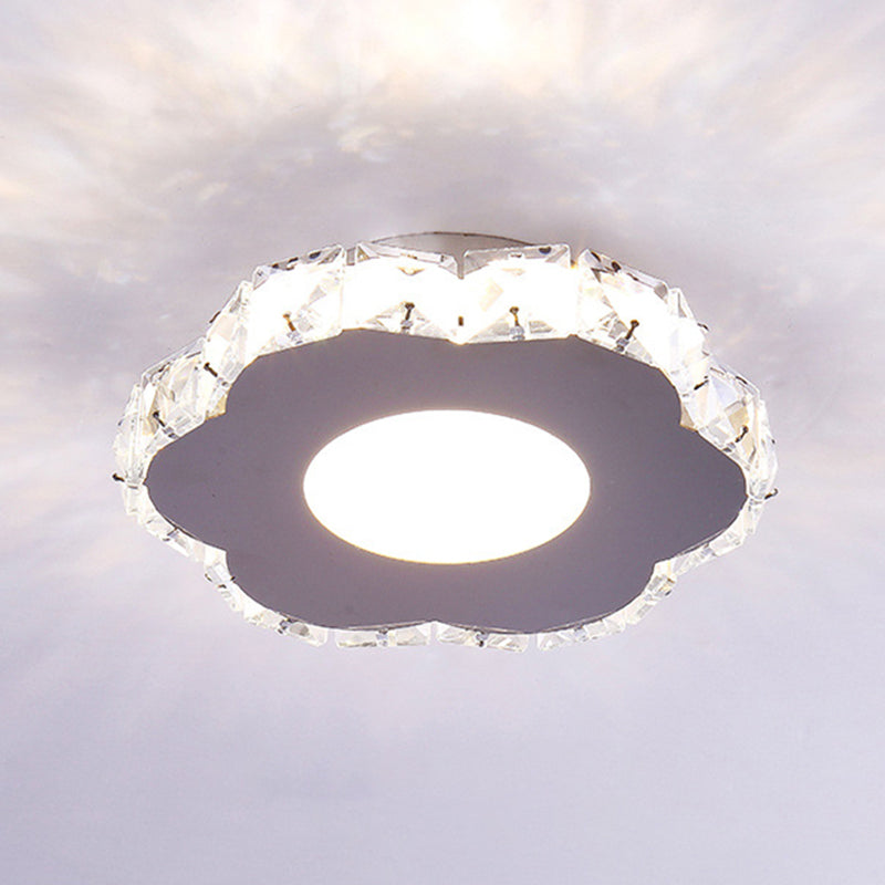 Crystal Embedded Small Ceiling Lamp Simple Stainless Steel LED Flush Light for Hallway