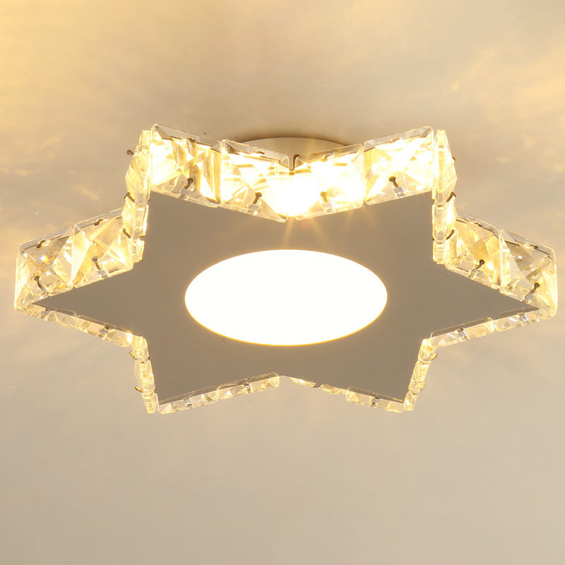 Crystal Embedded Small Ceiling Lamp Simple Stainless Steel LED Flush Light for Hallway