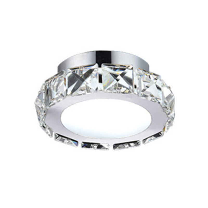 Crystal Embedded Small Ceiling Lamp Simple Stainless Steel LED Flush Light for Hallway