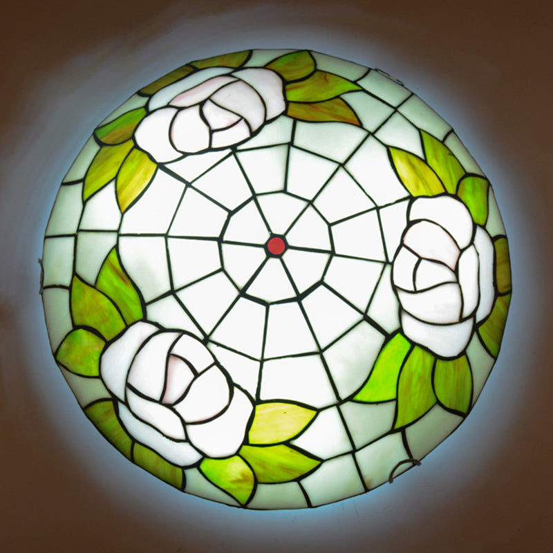 Bowl Shaped Flush Ceiling Light Stained Glass Tiffany Flushmount Lighting for Bedroom