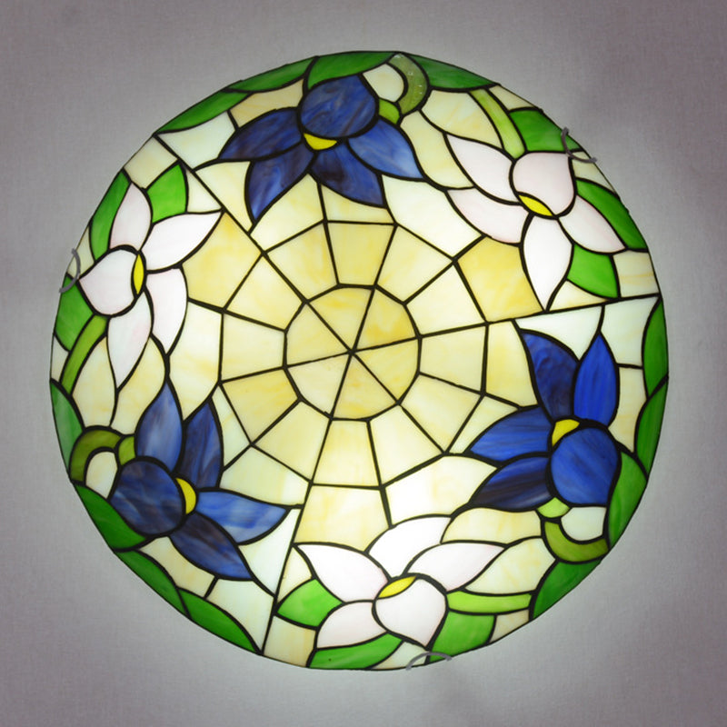 Bowl Shaped Flush Ceiling Light Stained Glass Tiffany Flushmount Lighting for Bedroom