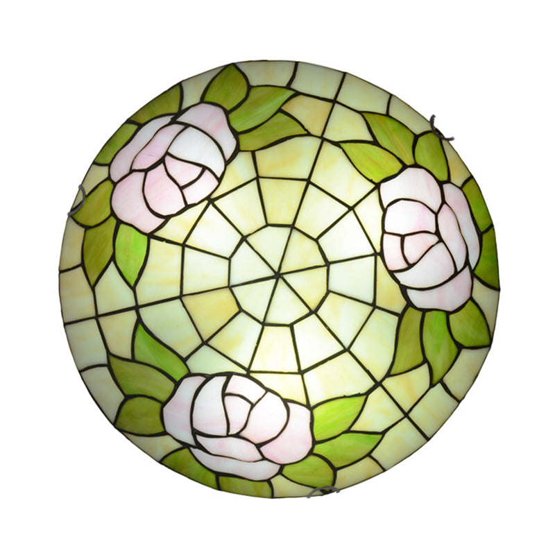 Bowl Shaped Flush Ceiling Light Stained Glass Tiffany Flushmount Lighting for Bedroom
