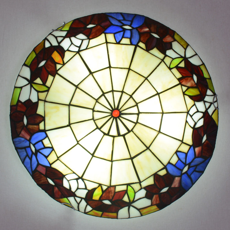 Bowl Shaped Flush Ceiling Light Stained Glass Tiffany Flushmount Lighting for Bedroom
