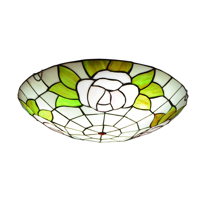 Bowl Shaped Flush Ceiling Light Stained Glass Tiffany Flushmount Lighting for Bedroom