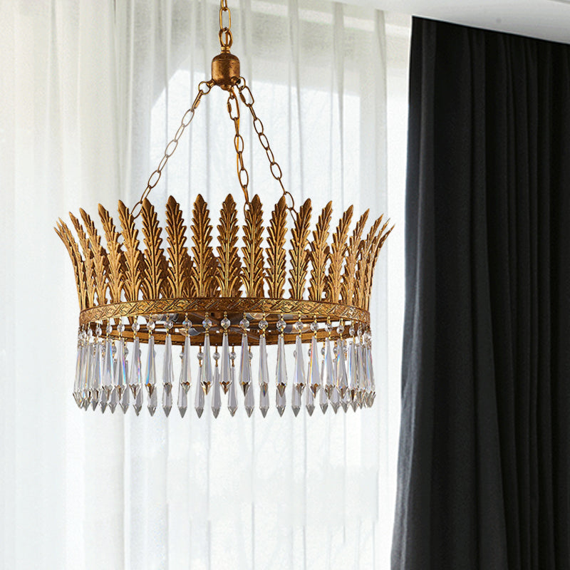 Brass Round Chandelier Lamp Traditional Metal and Crystal 4/6 Lights Living Room Hanging Light