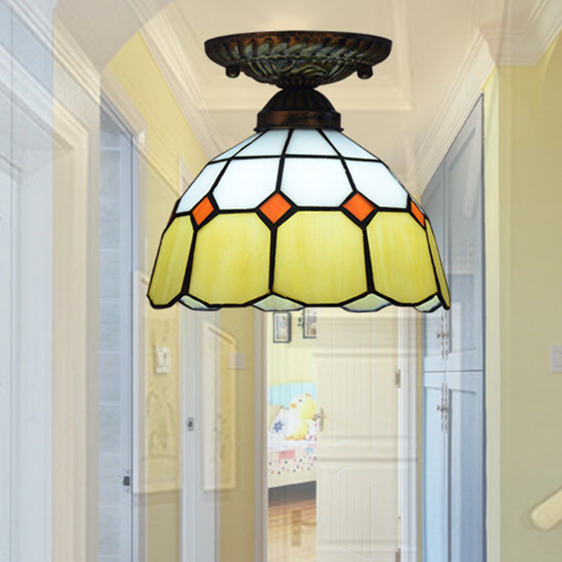 Pilt à plafond floral Lampe à montage méditerranéen coupé 1 tête semi-flinaire Éclairage pour foyer