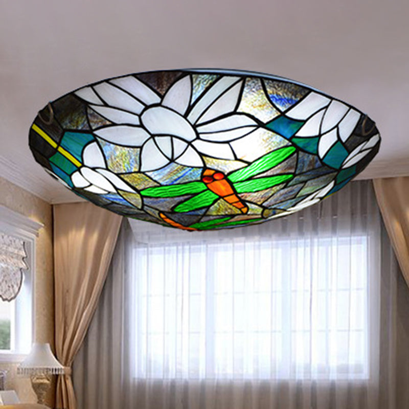 Verre coupé Aqua encastré lampe Dragonfly et Lotus Tiffany style plafonnier